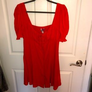 NEW URBAN OUTFITTERS RED DRESS PUFF SLEEVES